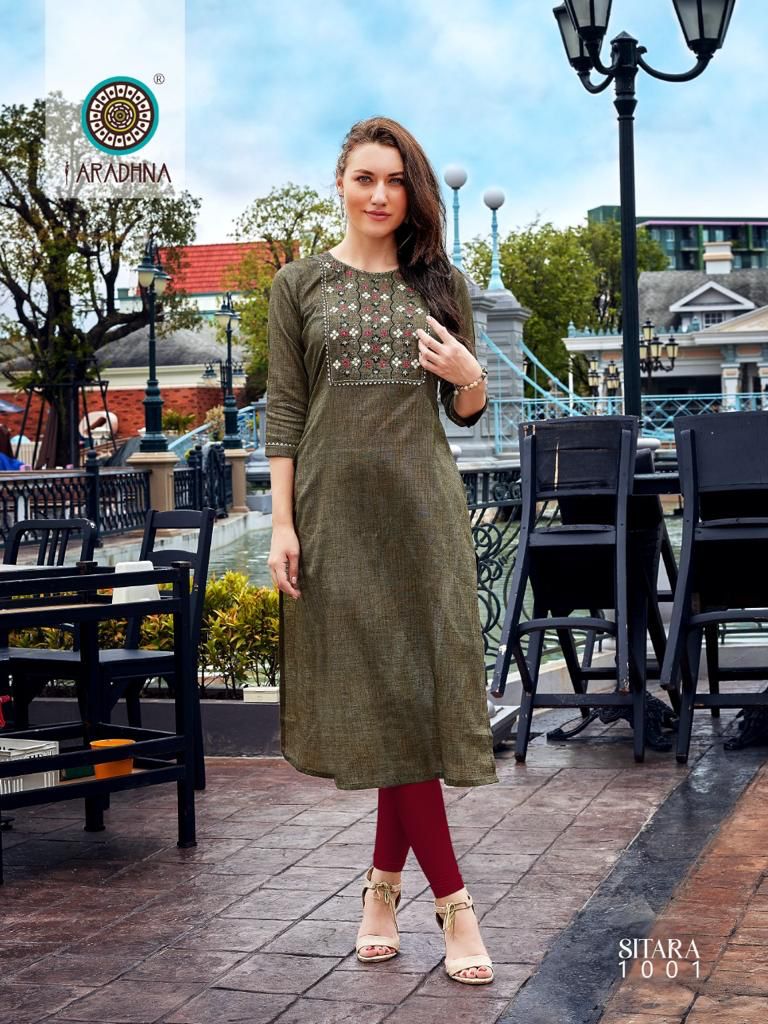Aradhna Sitara Vol 1 Ethnic Wear Wholesale Cotton Embroidery Kurtis Catalog
